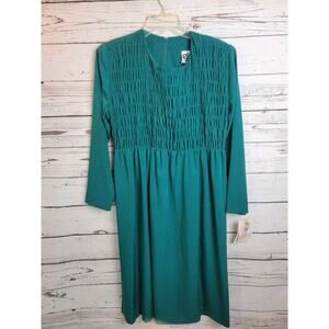 NWT Smocked Bodice Long Sleeve Midi Dress VTG Ejm Kelly Green Women's Size 6P